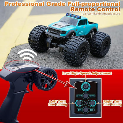 8816 1:12 Amphibious Remote Control Car with Full Proportional Steering-Fully Waterproof All Terrain RC Monster Truck for Kids 6-12+ 7.4V 4WD 2.4Ghz 60+ Min Dual Battery Blue