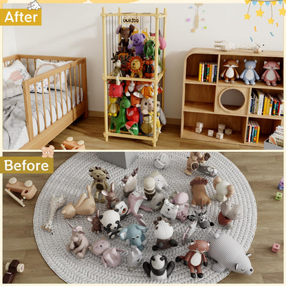 HAIDAIYA Stuffed Animal Zoo Storage Cage Wooden, Wood Extra Large Stuffed Animal Storage Basket, Toy Storage for Big Stuffed Animals, Large Toy Chest for Kids Girls Boys Toy Organizer Holder