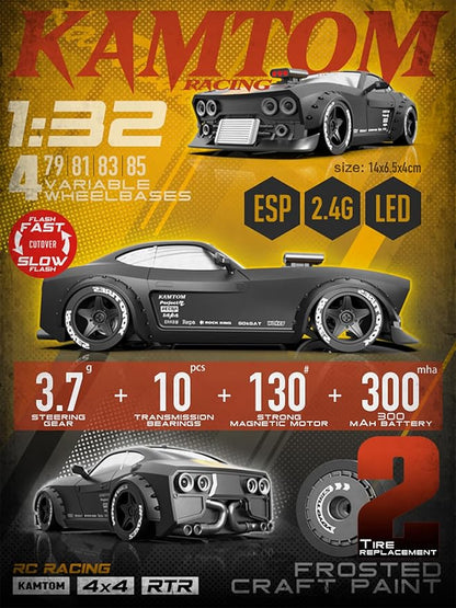 RC Drift Car 1/32 Scale High-Speed 4WD Mini Electric Remote Control Car 30 km/h with Gyro Stabilization and LED Lights Suitable for Adults (KM3299-Red)