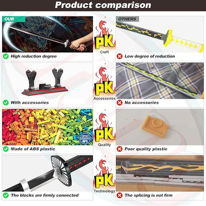 Demon Slayer Swords Building Set 40in Kamado Tanjiro Sword Building Block with Scabbard and Stand Anime Sword Toy Building Set Katana Demon Slayer Gift Toys for Ages 8-13 759 Pcs