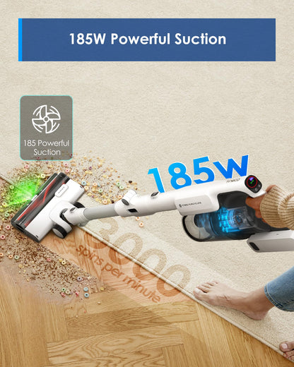Tineco Cordless Stick Vacuum Cleaner, 185W Suction,1L Larger Dustbin, 3DSense Power Brush, PureCyclone Tech, Easily Tackles Large Debris