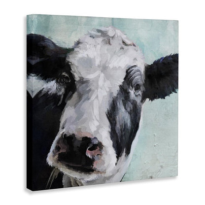 Stupell Industries Gentle Farm Cow Painting on Blue XL Stretched Canvas Wall Art, 30 x 1.5 x 30, Proudly Made in USA, Multi-Color