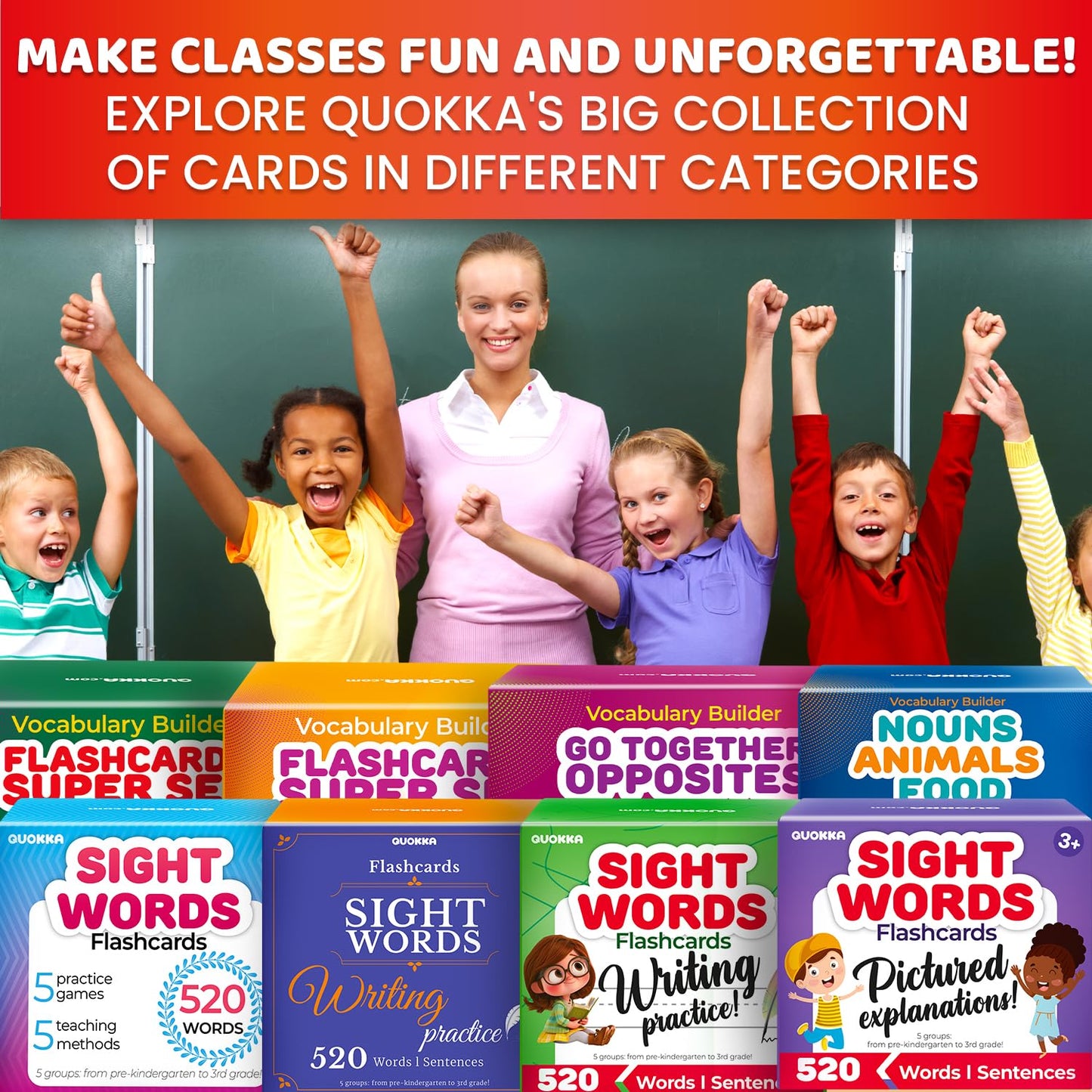 QUOKKA 208 Vocabulary Flash Cards Set - Go Together and Opposites Matching Card Game with Realistic Images for Pre-K and Kindergarten - Perfect for Teachers, Parents, and Speech Development Activities
