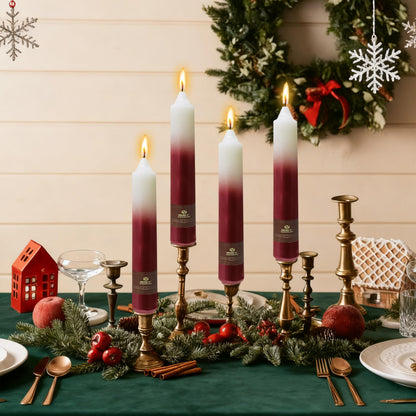 Christmas Metallic Red Candle 9 Inch Tall Smokeless Taper Candles 4 Pack Unscented Dinner Candle for Christmas Dinner