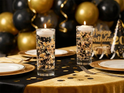 YATOJUZI 30 PCS Artificial Pearl String Black Gold Vase Filler Floating Pearls for Vases Centerpieces Faux Pearl Beads String Decorations Holiday Wedding Anniversary 50th Birthday Party Decor