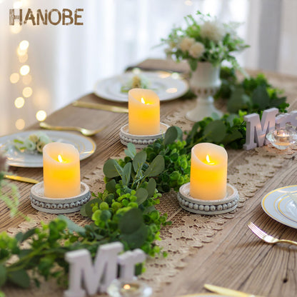 Hanobe Candle Holder for Pillar Candles: Set of 3 Rustic Farmhouse Wooden Candlestick Holders - Whitewashed Candle Stand for Table Centerpieces Fireplace Mantel Home Decor