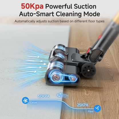 Cordless Vacuum Cleaner, 550W/50Kpa/70Mins Cordless Vacuum Cleaners for Home with Smart Auto Mode/LED Touch Display, Self-Standing Stick Vacuum Rechargeable, Vacuum Cleaner for Pet Hair/Carpet/Floors