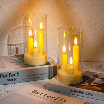 2 Pack Flameless Taper Candles, 3D Realistic Wick LED Taper Candle Lights with Clear Acrylic Cover, Remote Control Battery Operated Flickering Candles for Wedding, Party, Christmas, Home Table Decor.