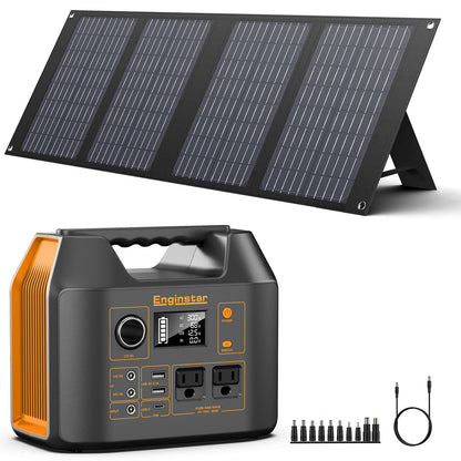 Portable Solar Generator, 300W Portable Power Station with Foldable 40W Solar Panel, 110V Pure Sine Wave, 296Wh Lithium Battery Pack with DC AC Outlet for Home Use RV Outdoor Camping Adventure