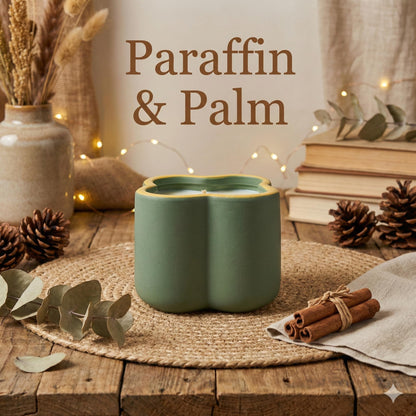 Basil & Nerde Scented Candle 9oz - CW Studio Flower-Shaped Ceramic Jar with Dust Cover, Up to 45 Hour Burn, Palm & Paraffin Wax, Clean Burn - Kraft Paper Box for Home Decor & Gift Giving
