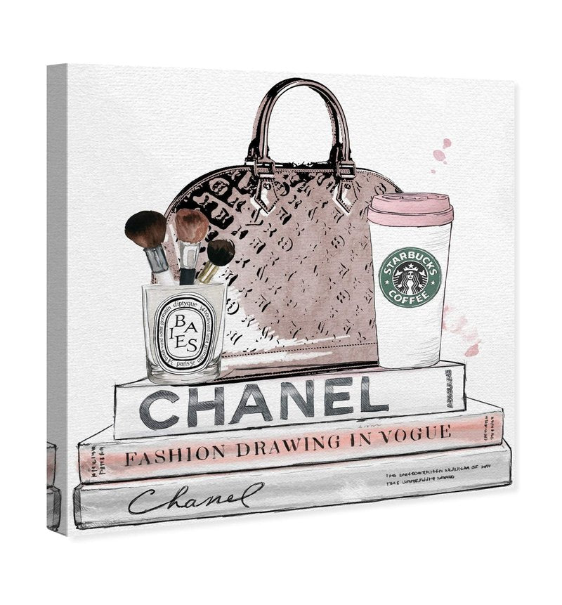 The Oliver Gal Artist Co. Blush and Make Up Brush | Modern Premium Canvas Print The Fashion Wall Art Decor Collection, 16" x 16", Pastel Pink