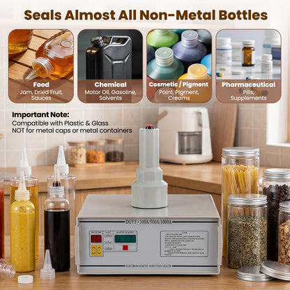 NEWTRY Induction Bottle Cap Sealer 10-50mm Handheld Heat Sealing Machine with Counting Function for Plastic Glass Bottles of Flat and Pointed Cap (110V)