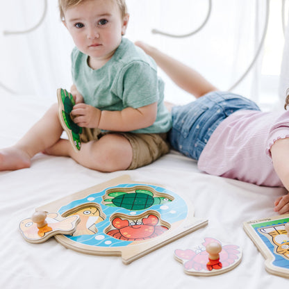 Melissa & Doug Animals Jumbo Knob Wooden Puzzles Set - Fish and Pets