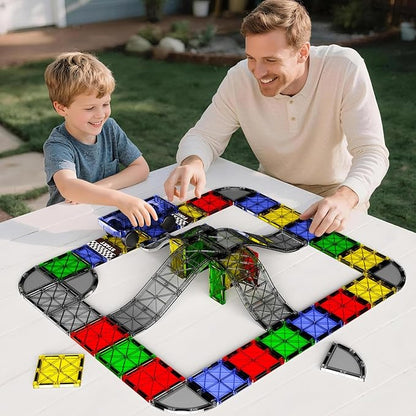 Magnetic Downhill Racer Set 40-Piece with Car &amp Tracks STEM Magnetic Tiles Building Toys for Kids Ages 3-8 Montessori Learning Toys with Reinforced Slopes &amp Loop Pieces