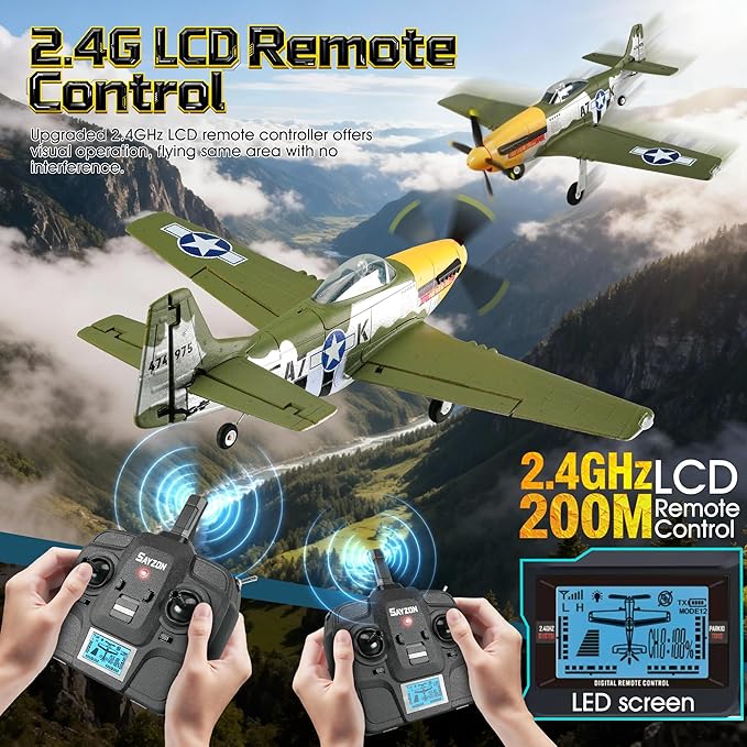 RC Plane 5CH 1406 Brushless P51D Mustang RC Airplane with 3D Aerobatic and 6-Axis Gyro 510mm 2.4GHz Radio RC Planes for Adult Beginners with Spare Battery and Propeller (Regular Version -2 Batteries)