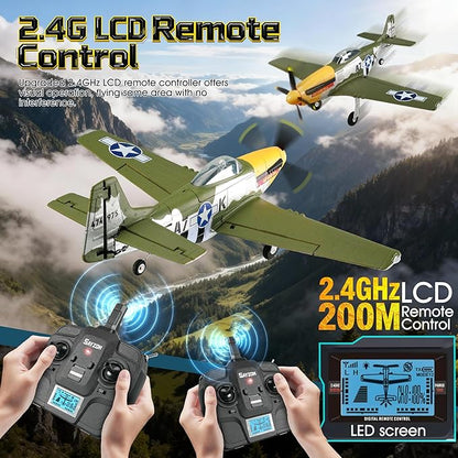 RC Plane 5CH 1406 Brushless P51D Mustang RC Airplane with 3D Aerobatic and 6-Axis Gyro 510mm 2.4GHz Radio RC Planes for Adult Beginners with Spare Battery and Propeller (Regular Version -2 Batteries)