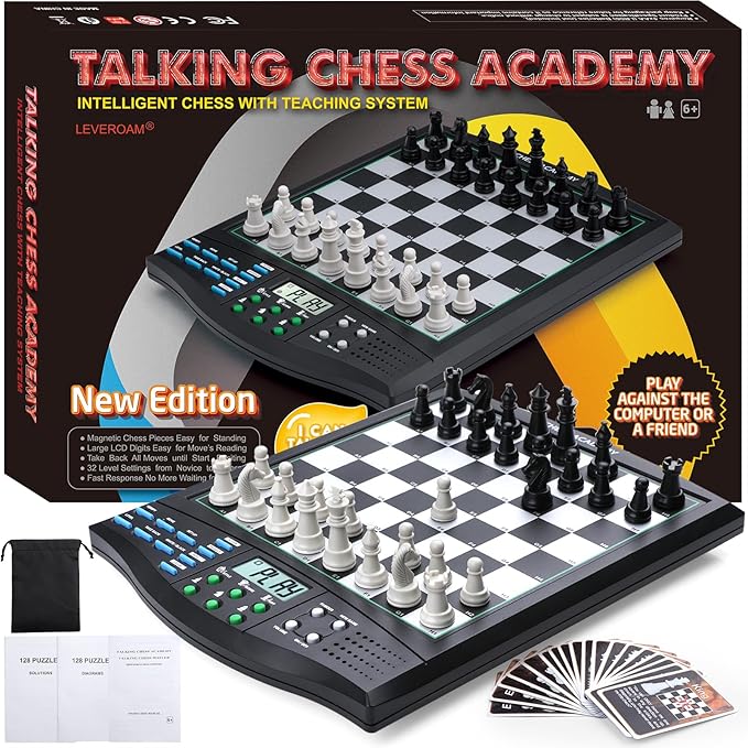 Talking Chess Academy with Voice Teaching System Electronic Chess Set with Strong Magnetic Pieces Electronic Chess Board with Rating ELO 2000 Smart Chess Board Great for Brain Training