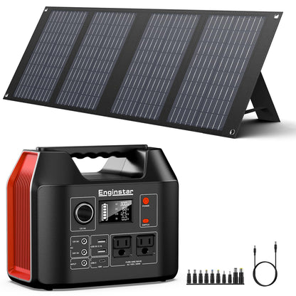 300W Portable Power Station 296Wh/80000mAh Outdoor Solar Generators Mobile Lithium Battery Pack 110V Outlet Solar Power Bank Camping Power Supply for Indoor Outdoor with 40W Solar Panel