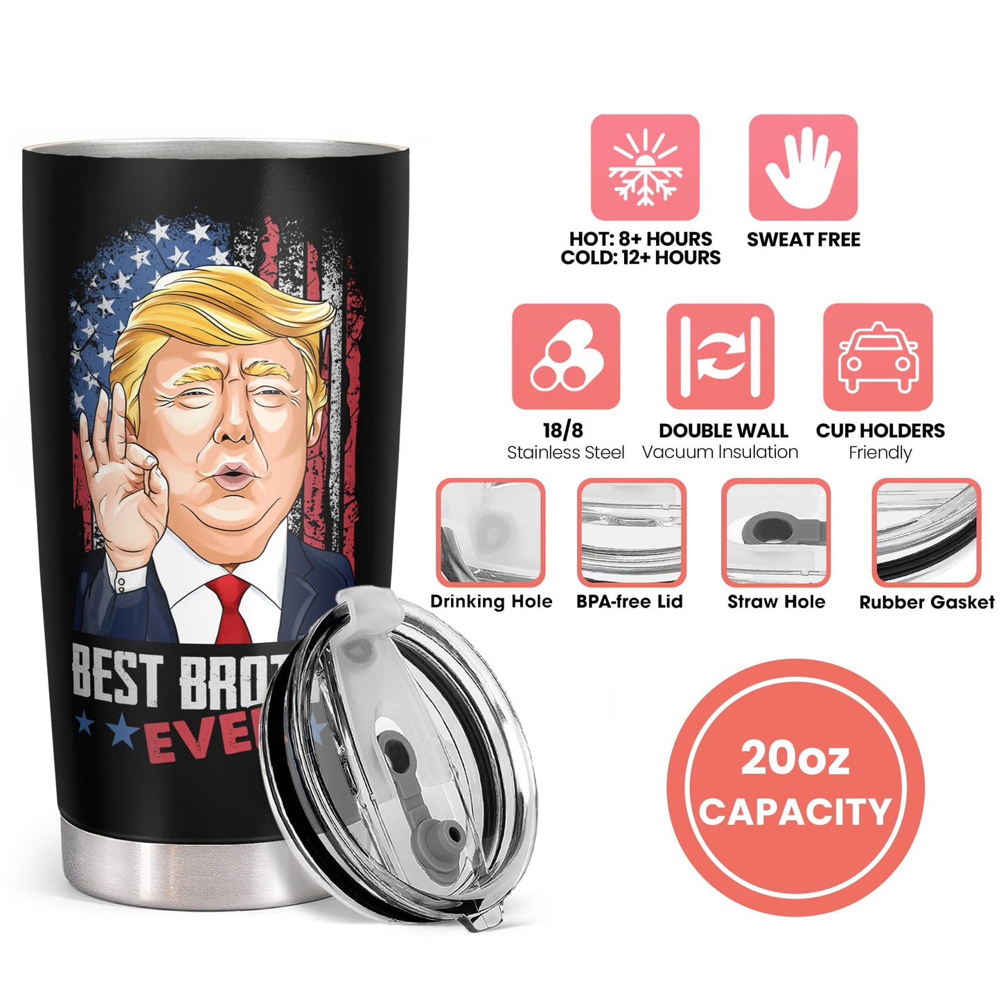Mocosweeties Gifts for Brother - Birthday, Fathers Day Gift for Brother - Funny Big Brothers Gifts for Men from Bro, Sis - Gift Ideas for Brothers-in-law - 20 Oz Black Stainless Steel Tumbler
