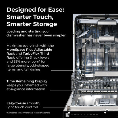 Kenmore 22-14699 Elite 24" Built-In Dishwasher - UltraWash Plus, TurboDry, QuietWash, SmartWash & TurboFlex Third Rack - 15 Place Settings - 42 DBA - ENERGY STAR Certified - 24" - Black