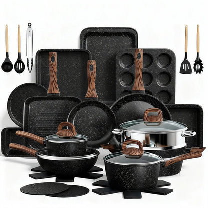 Pots and Pans Set Non Stick, 31 Piece Kitchen Induction Cookware & Bakeware Set, Nonstick Kitchen Cooking Pans Set with Frying Pans Set Grill Pan Saucepan Baking Sheet & Utensils, PFOA Free