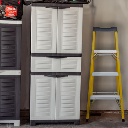 Sunnydaze 57" H Resin Garage Storage Cabinet - Garage Cabinet with 2 Adjustable Shelves - Freestanding Utility Storage for Laundry Room, Office, Basement - Gray