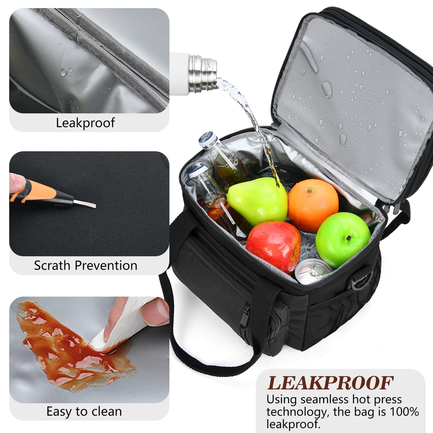 BAGNN Lunch Box & Lunch Bag for Men Women, Large Insulated Adult Lunch Box, Leakproof Cooler Lunchbox with Bottle Opener for Work Picnic Beach, 16L, Black