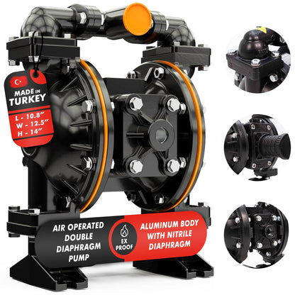 Vestapomp Air Operated Diaphragm Pump - New Version - Diaphragm Pump Air - Waste Oil AODD - Double Pneumatic Transfer (1 inch Discharge, Aluminum Body + Nitrile 40 GPM 100 PSI)