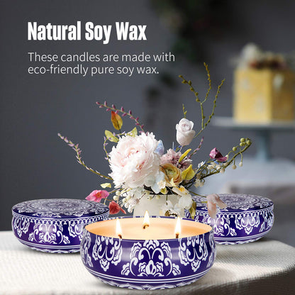 Hausware Citronella Candles Outdoor & Indoor - Large 13.5 oz Scented Candles Set 3 Pack Natural Soy Wax citronella Candles for Garden Patio Yard Home Balcony Camping Backyard (Dark Blue)