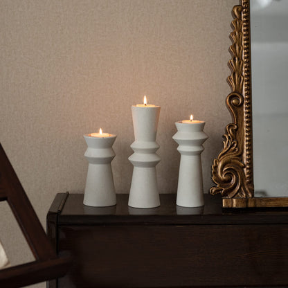 VICBOND Set of 3 Ceramic Candle Holders,Minimalist Style, Candle Burning Display Holder,for for Home Decorations, Wedding Parties, Festival Celebrations.