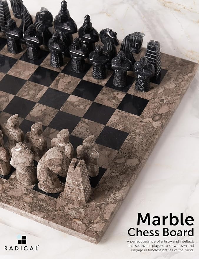 Radicaln Marble Antique Chess Set with Storage Box 15 Inches Oceanic and Black Handmade Board Game 2 Player Classic Chess Sets for Adults Board &amp 32 Chess Pieces