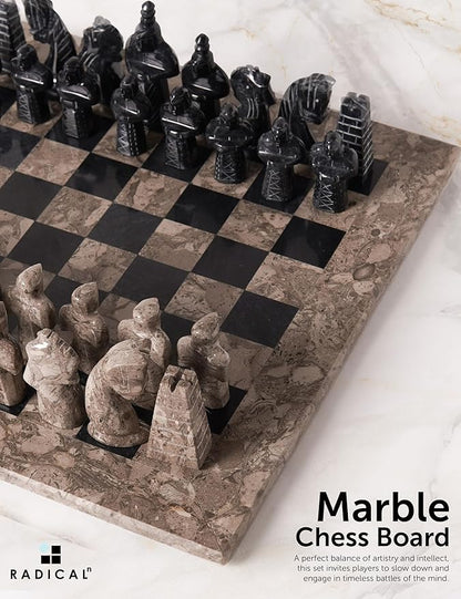 Radicaln Marble Antique Chess Set with Storage Box 15 Inches Oceanic and Black Handmade Board Game 2 Player Classic Chess Sets for Adults Board &amp 32 Chess Pieces