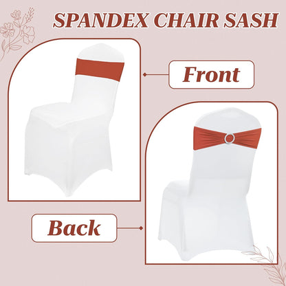 MDS Premium Spandex Chair Sashes - Stretchy Bow Covers with Buckle Slider | 50 Pack in Terracotta