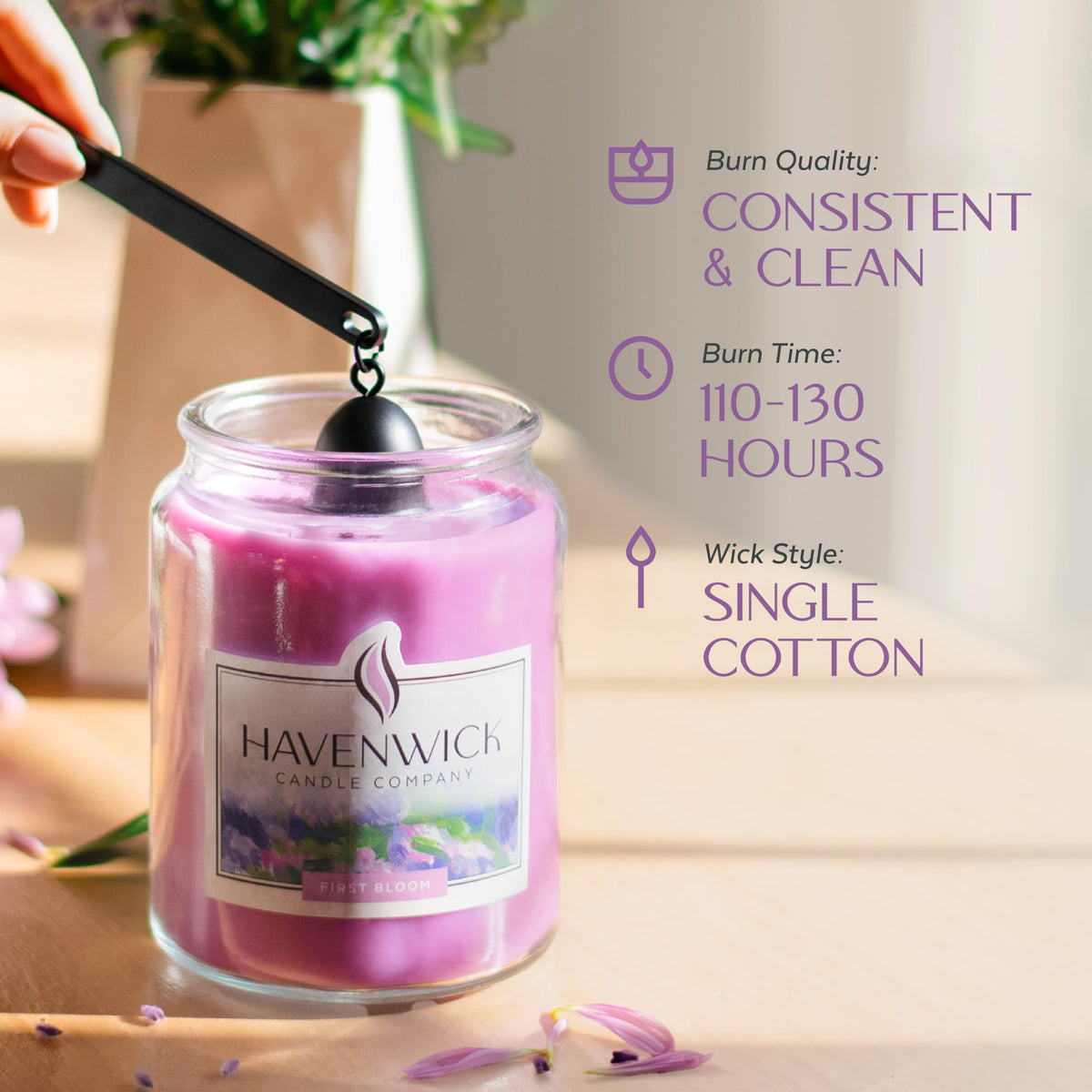 Havenwick First Bloom Soy Blend 22-oz Large Jar Candle, Long Lasting 110-130 Hour Burn Time with Single Cotton Wick, Relaxing Scented Candles for New Home Gift & Housewarming Parties