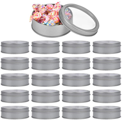 Milkary 20 Pack 3.5 Ounce Metal Tin Cans, Round Empty Container Cans with Clear Top, Storage Cans Gift Case for Kitchen, Office, Candles, Candies, Arts & Crafts