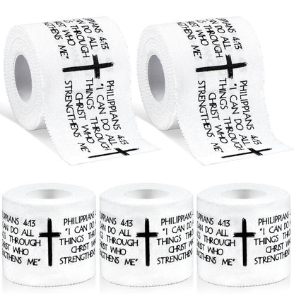 5Pcs Christian Athletic Tape 2in x 23ft Cotton Zinc Oxide Sport Faith Cross Sports Wristbands Religious Bible Verse Wrist Tape for Football Baseball Athlete Gymnastic Boxing First Aid Injury Wrap