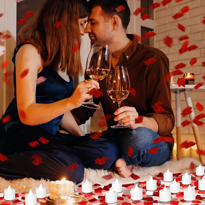 Coume 6000 Pcs Artificial Rose Petals with 72 Pcs Flameless LED Candles Romantic Decorations Fake Candles Anniversary Decorations for Valentine's Day Wedding Night(White with Red Series Petal)