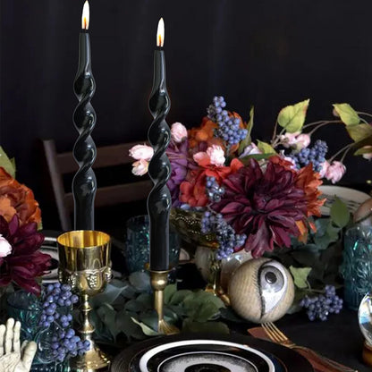 10 Inch Spiral Candles Set of 2 – Unscented Candle Stick, Black Handmade Tapered Candle Long Burning Twisted Candles for Wedding Dinner Table Home Decor