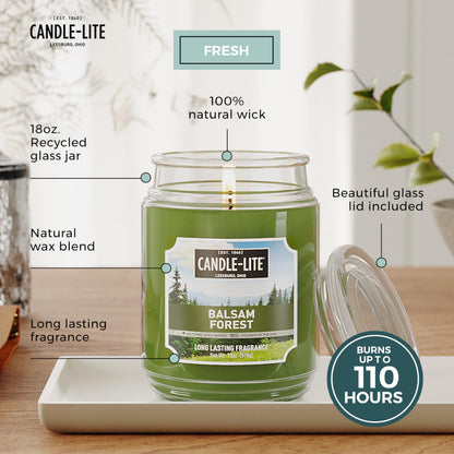 Candle-lite Fall Scented Candles, Balsam Forest Fragrance, 18 oz Jar, Proudly Poured in USA, Aromatherapy Candle, Single-Wick with 110 Hours of Burn Time, Perfect for Creating a Refreshing Ambiance