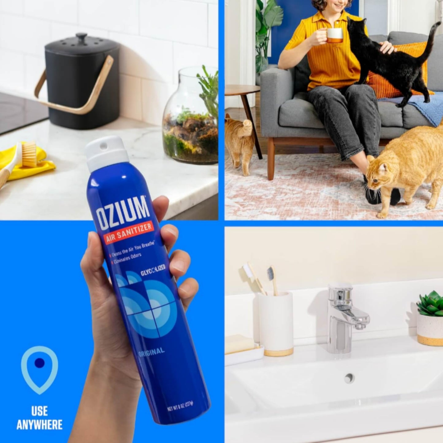 Ozium® 8 Oz. Air Sanitizer & Odor Eliminator for Homes, Cars, Offices and More, Original Scent - 4 Pack | Reduces Airborne Bacteria Eliminates Smoke & Malodors