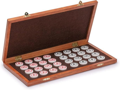 Yellow Mountain Imports Chinese Chess (Xiangqi) Set with Folding Rosewood Veneer Board (16.3-inch) and Acrylic Playing Pieces