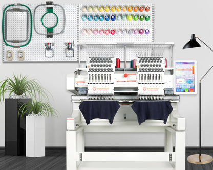 Smartstitch S-1502HC Beast Embroidery Machine with Two Heads 15 Needles each, 20"x16" Embroidery Area, 1200SPM Max Speed, 12" Touch Screen, Wifi available, Embroidering on Cap, T-shirt, Flat and more