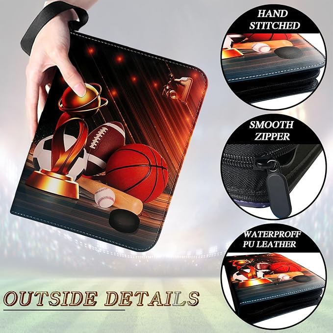 Sports Card Binder 900 Pockets Trading Card Binder with 50 Sleeves Fits 900 Sport Cards Sports Card Holder Binder with Zipper Soccer Football Baseball Basketball Hockey Card Gifts Collection Storage