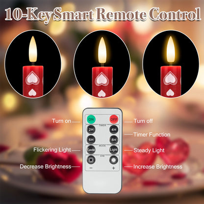 SEHNSY Valentines Day Candles Heart Flameless Taper Candles with Remote, Real Wax Battery Operated Candles,Romantic LED Candlesticks for Valentine Decor, Proposal Wedding & Dinner Table (4 Pack)
