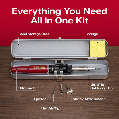 Master Appliance Ultratorch UT-100SiK Butane Powered Cordless Soldering Iron, Flameless Heat Tool for Wire Connectors and Pinpoint Butane Torch, 3 in 1 Tool with Metal Case - USA Company