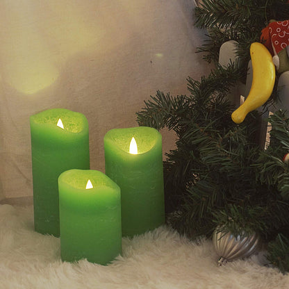 iZAN 3 Pack Real Wax Flameless Candles Battery Operated LED Pillar Flickering Realistic Electric Candle Gift Sets with Remote Control and Cycling 24 Hours Timer 3”D X 4" 5" 6" H (Apple Green)