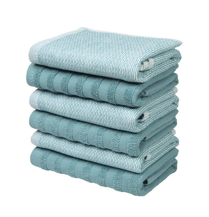 Bumble Premium Dish Cloths 13"x13" (6 Pack) | 100% Natural Ring Spun Cotton | 400 GSM | Highly Absorbent & Soft |Yarn Dyed & Solid Dyed Terry Dish Cloth Set - Aqua