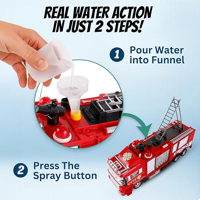Liberty Imports RC Rescue Fire Engine Toy Truck Radio Control Electric R/C Fire Truck with Lights Sound Working Water Cannon Pump Shoots and Squirts Water Toys for Kids