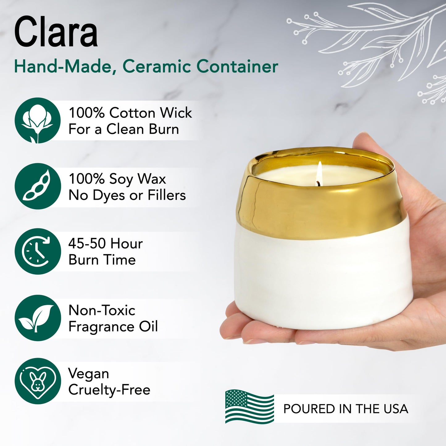 Hyggelight - The Growing Candle, Mint & Eucalyptus Scented, 10oz Ceramic Pot, Aromatherapy Candles, 100% Soy, Clara