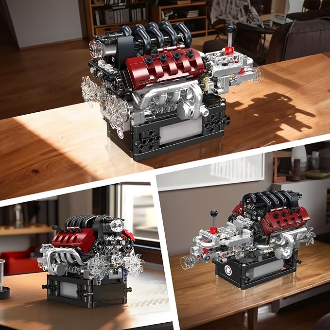 Mould King V8 Engine Building Kit Build Your Own Engine Model Kit That Runs STEM Engineering &amp Physical Science Experiment Set with Battery &amp Motor Car Engine for Age 14+/Adult(787 Pcs)